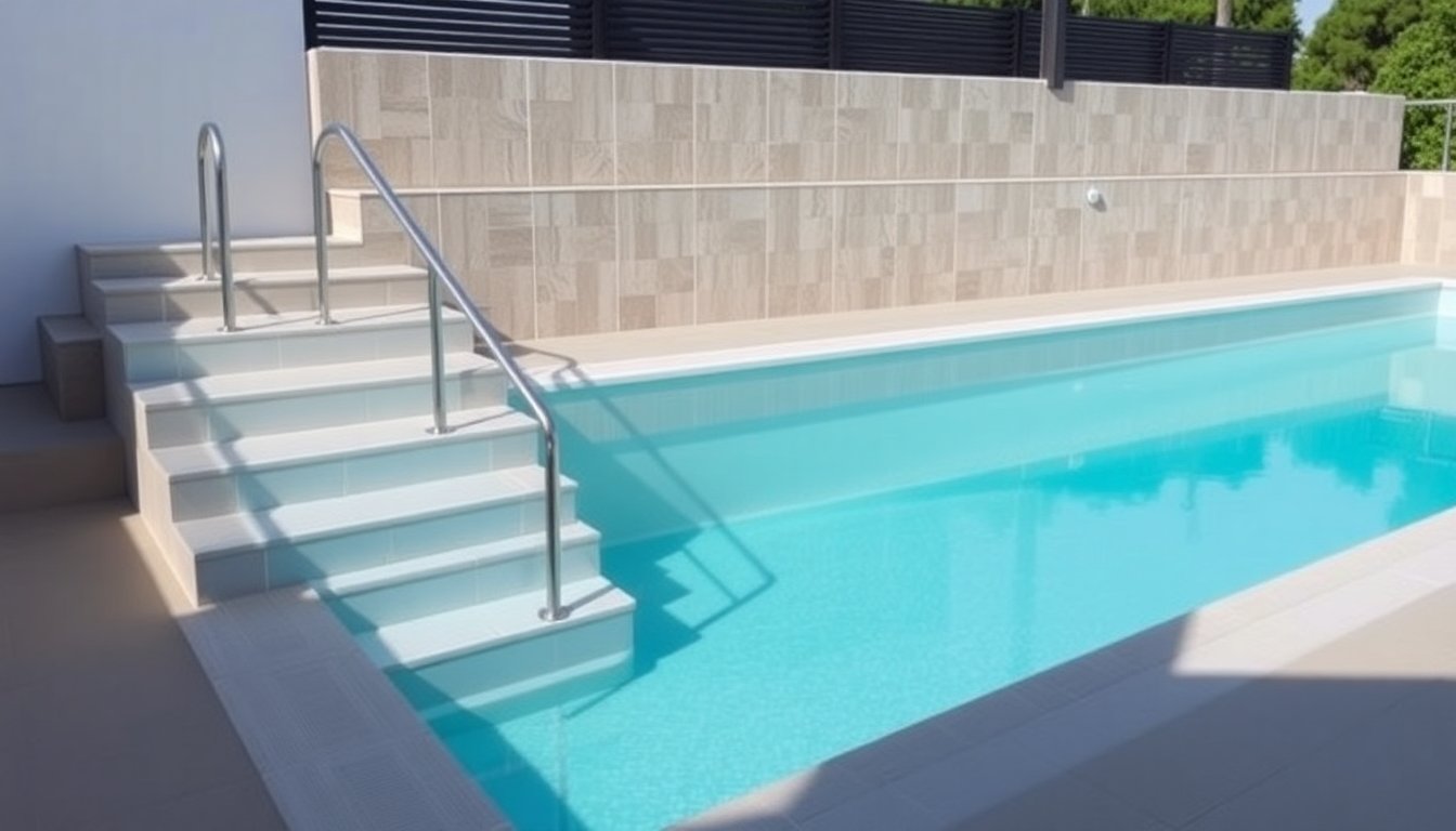 Escaleras romanas para piscina de obra en Madrid: construcción, medidas y precio
